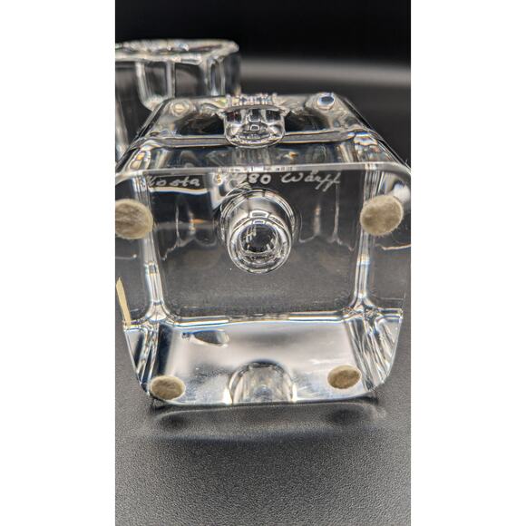 Vintage Kosta Boda Block Crystal Candle Holder Set of 2. Signed Warff - Picture 4 of 7